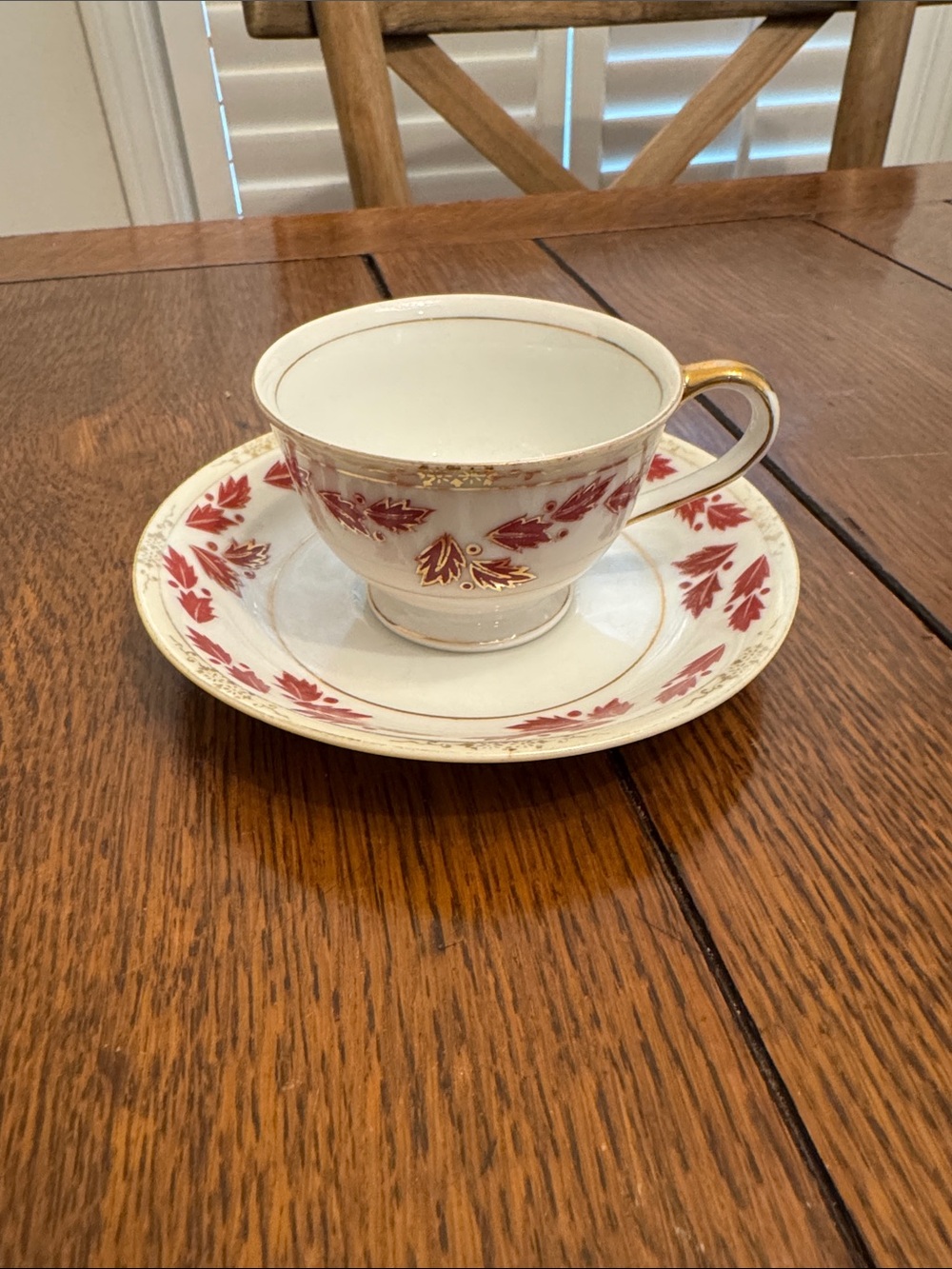 Ucagco Porcelain Teacup and Saucer Set with Red Leaf Pattern